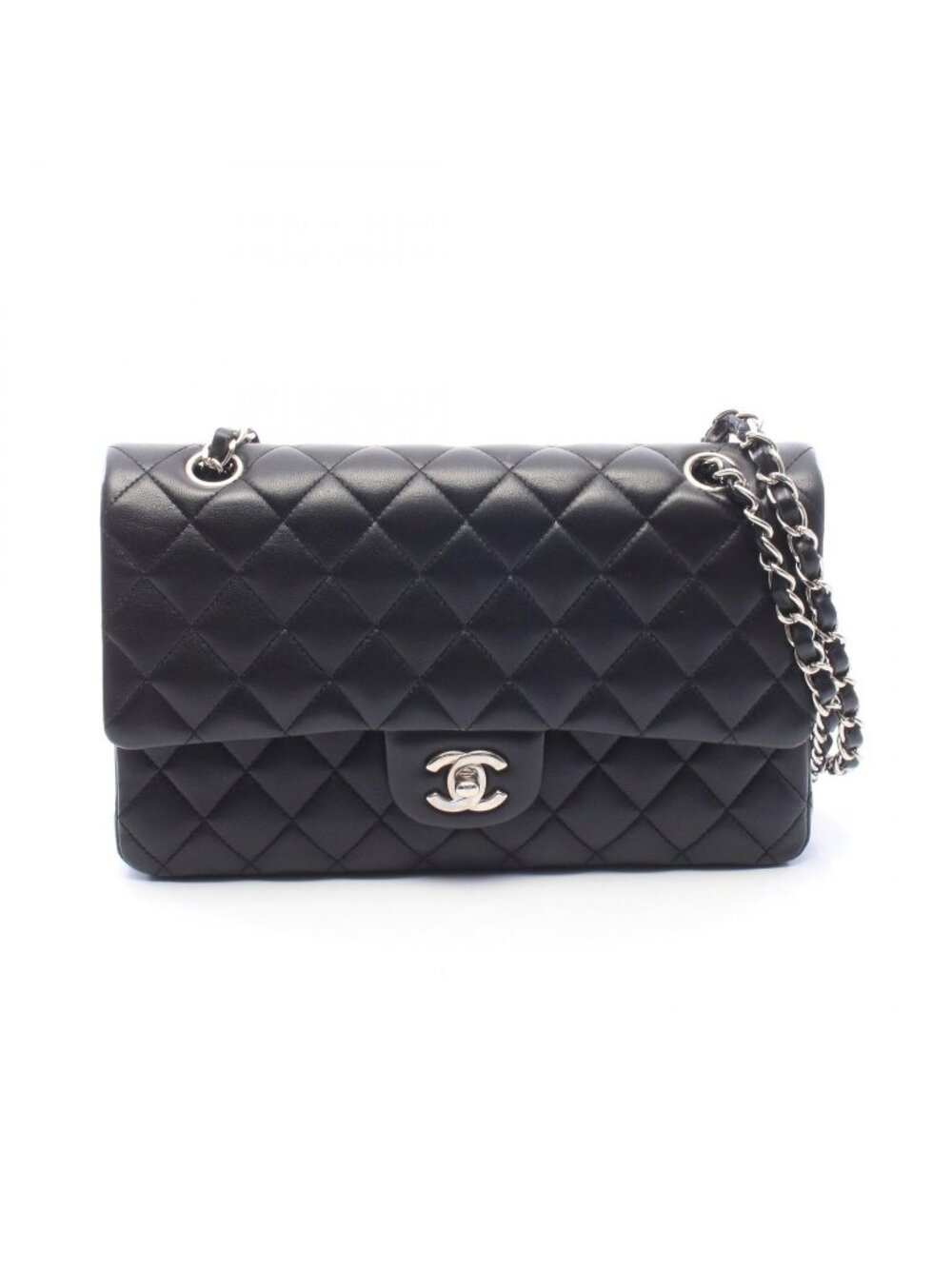 Chanel Shoulder Bag Quilted Double Flap Black Lambskin Chain